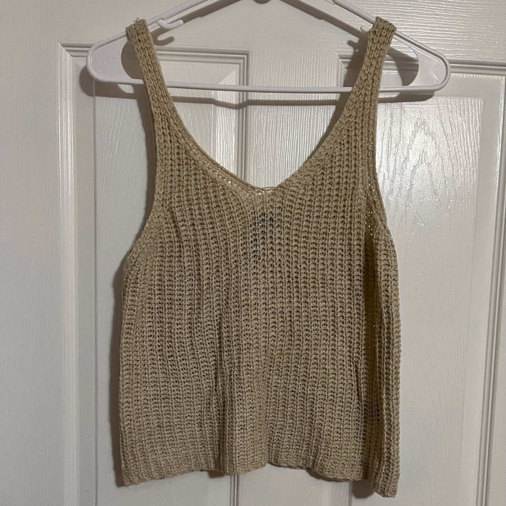 Tan knitted cropped tank